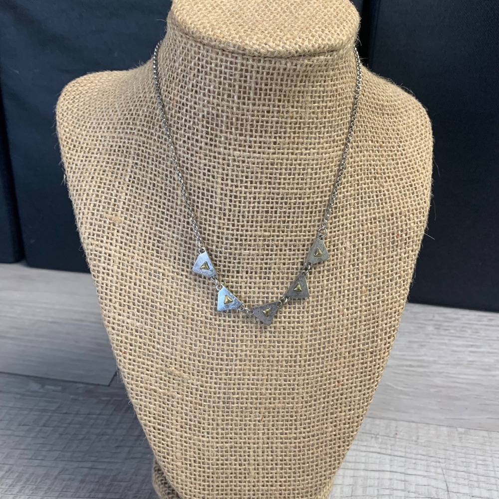 American Eagle Mixed Metal Triangle Geometric Necklace Silver Gold 14in